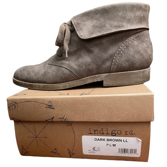 Indigo Road brown lace up fashion bootie with gold down cuff, Iraimee, Size 7.5 - Picture 9 of 13